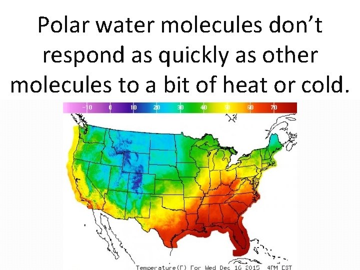 Polar water molecules don’t respond as quickly as other molecules to a bit of