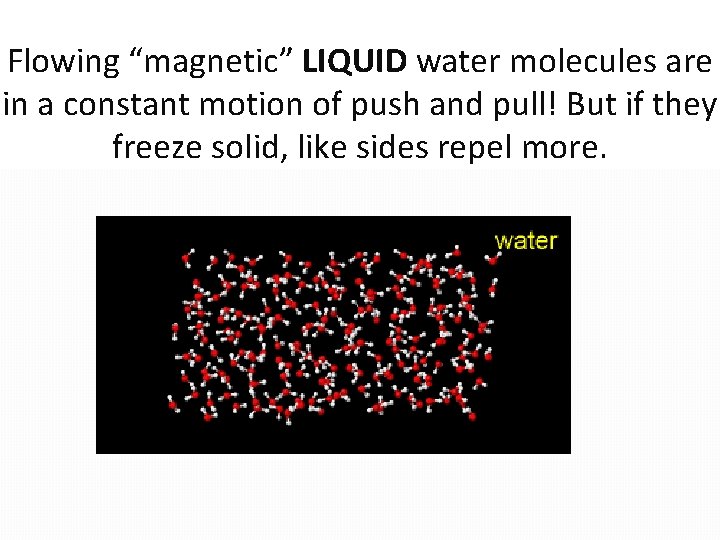 Flowing “magnetic” LIQUID water molecules are in a constant motion of push and pull!
