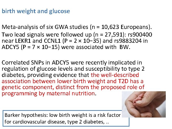 birth weight and glucose Meta-analysis of six GWA studies (n = 10, 623 Europeans).