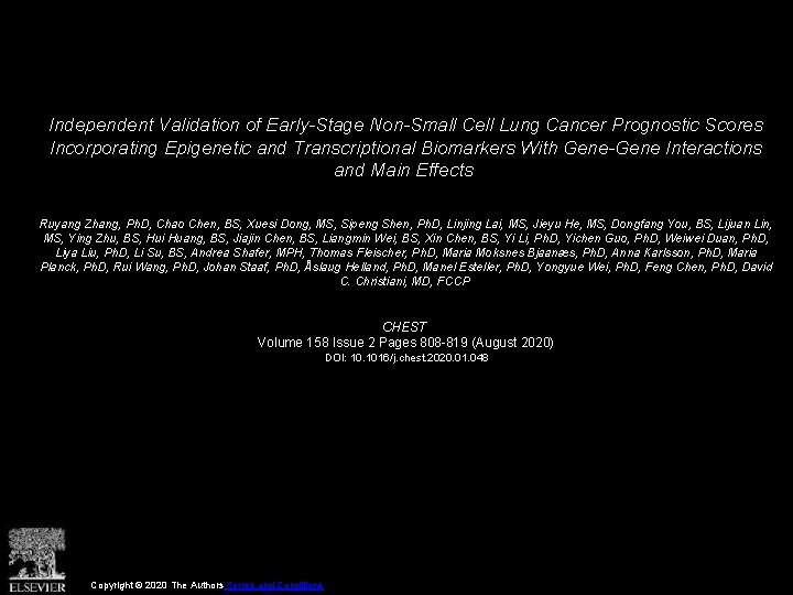 Independent Validation of EarlyStage NonSmall Cell Lung Cancer
