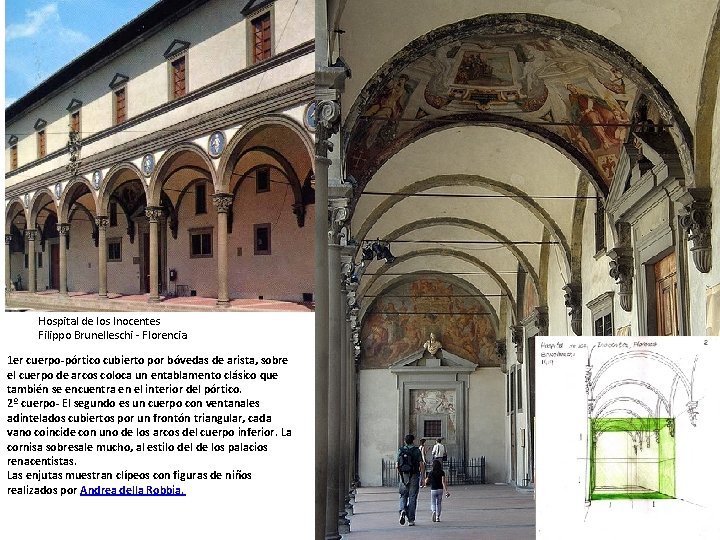 Hospital de los Inocentes Filippo Brunelleschi - Florencia 1 er cuerpo-pórtico cubierto por bóvedas