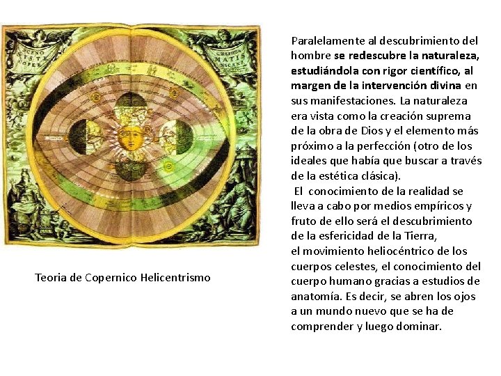 Teoria de Copernico Helicentrismo Paralelamente al descubrimiento del hombre se redescubre la naturaleza, estudiándola