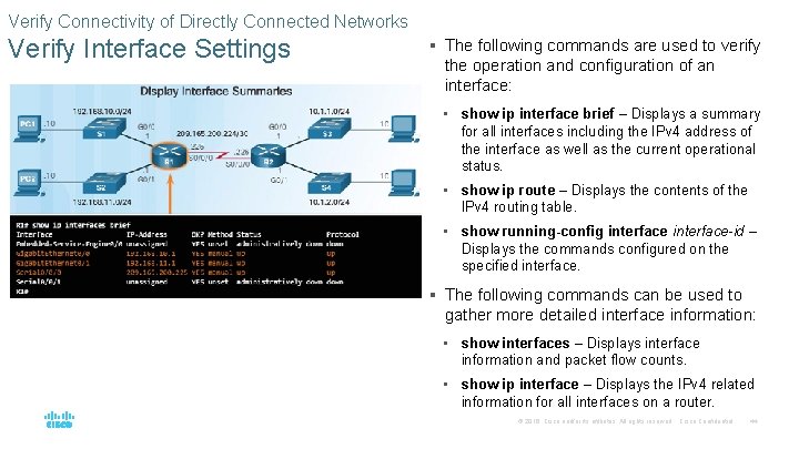 Verify Connectivity of Directly Connected Networks Verify Interface Settings § The following commands are