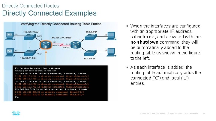 Directly Connected Routes Directly Connected Examples § When the interfaces are configured with an