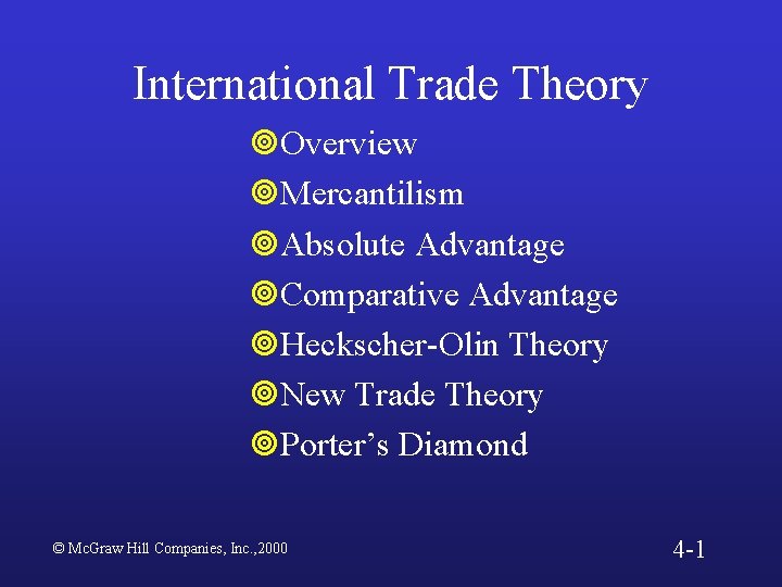 International Trade Theory ¥Overview ¥Mercantilism ¥Absolute Advantage ¥Comparative Advantage ¥Heckscher-Olin Theory ¥New Trade Theory