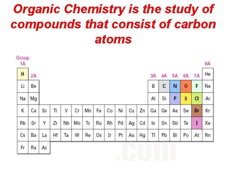 Organic Chemistry is the study of compounds that consist of carbon atoms 