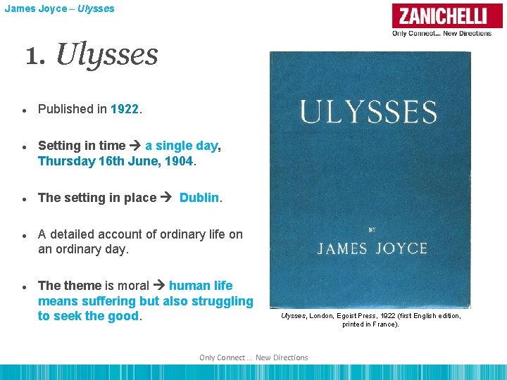 James Joyce – Ulysses 1. Ulysses Published in 1922. Setting in time a single