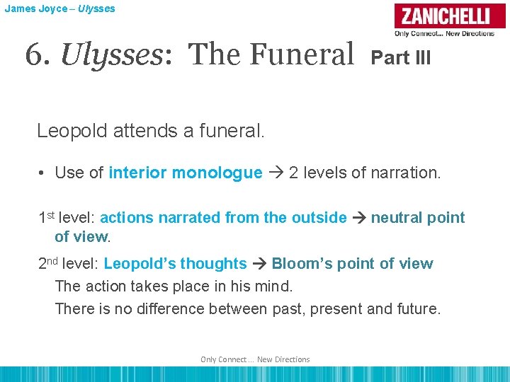 James Joyce – Ulysses 6. Ulysses: The Funeral Part III Leopold attends a funeral.