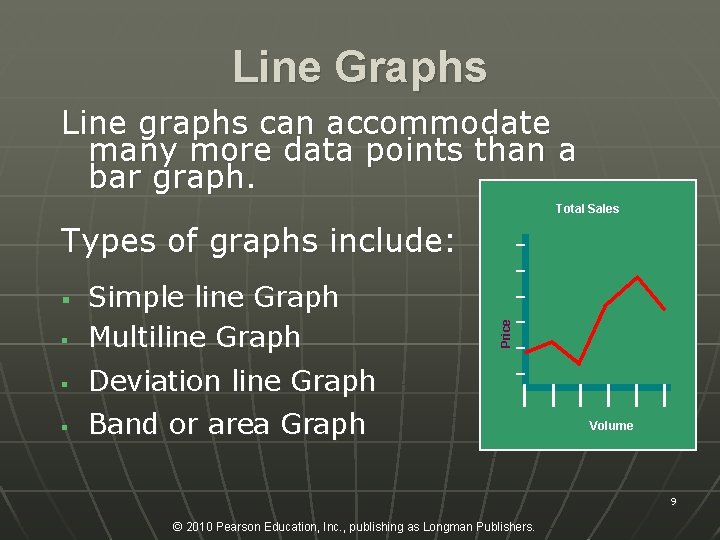 Line Graphs Line graphs can accommodate many more data points than a bar graph.