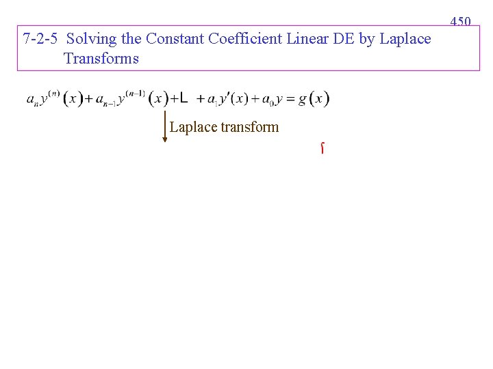 450 7 -2 -5 Solving the Constant Coefficient Linear DE by Laplace Transforms Laplace