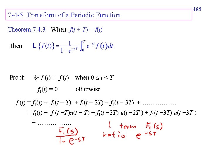 7 -4 -5 Transform of a Periodic Function 485 Theorem 7. 4. 3 When