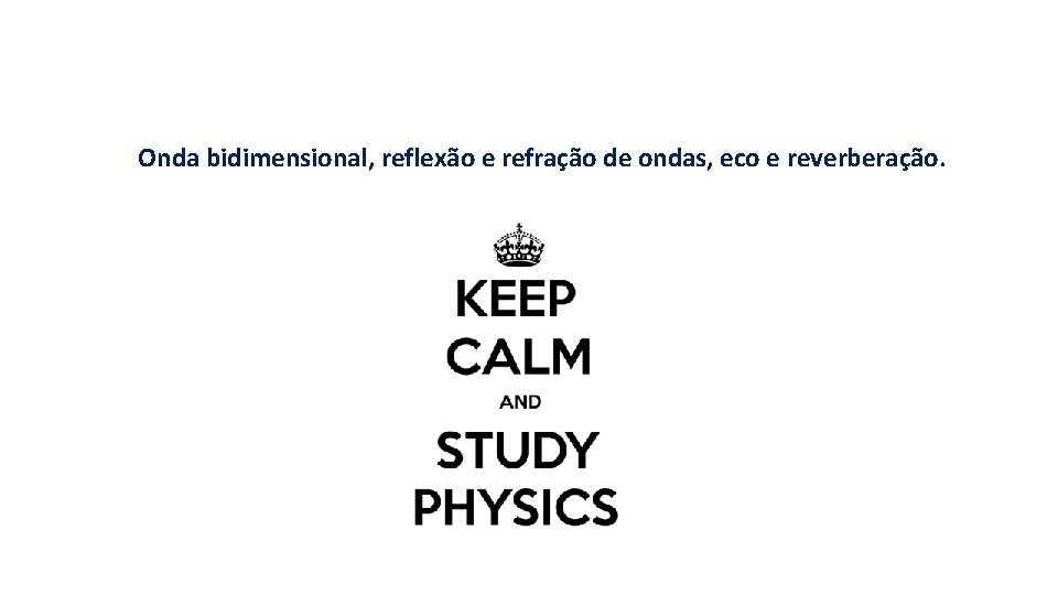 Onda bidimensional, reflexão e refração de ondas, eco e reverberação. 