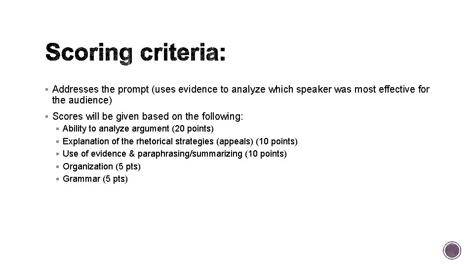 § Addresses the prompt (uses evidence to analyze which speaker was most effective for