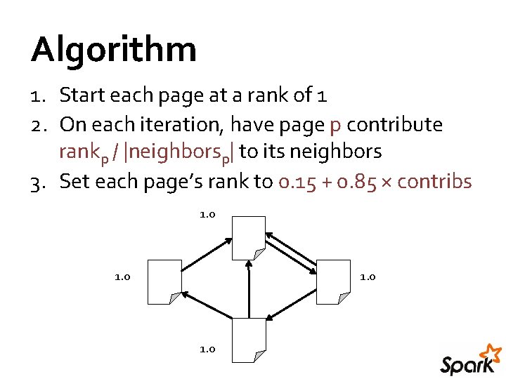 Algorithm 1. Start each page at a rank of 1 2. On each iteration, Algorithm 1. Start each page at a rank of 1 2. On each iteration,