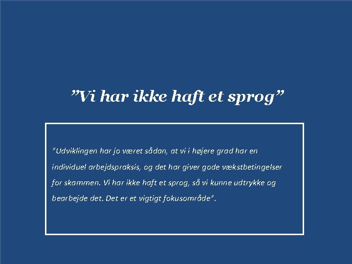 ”Vi har ikke haft et sprog” ”Udviklingen har jo været sådan, at vi i