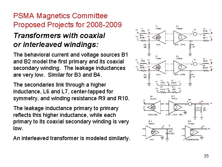PSMA Magnetics Committee Proposed Projects for 2008 -2009 Transformers with coaxial or interleaved windings: