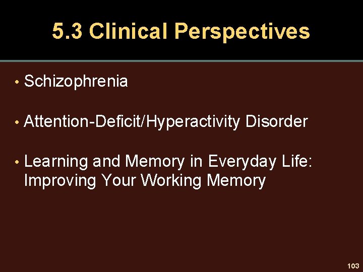 5. 3 Clinical Perspectives • Schizophrenia • Attention-Deficit/Hyperactivity Disorder • Learning and Memory in