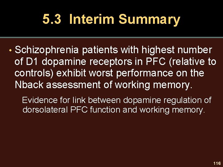 5. 3 Interim Summary • Schizophrenia patients with highest number of D 1 dopamine