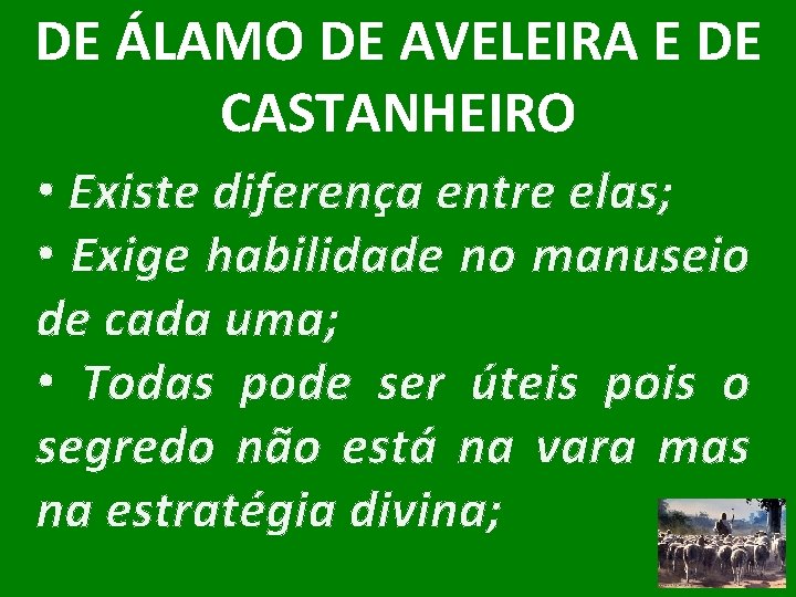 DE ÁLAMO DE AVELEIRA E DE CASTANHEIRO • Existe diferença entre elas; • Exige