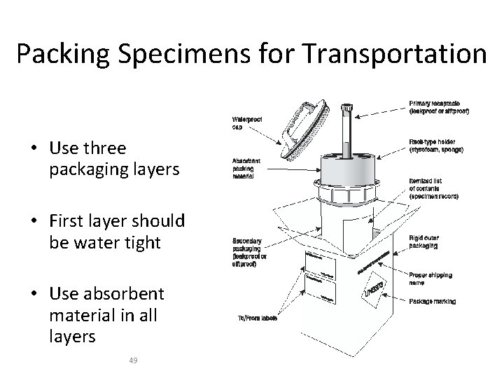 Packing Specimens for Transportation • Use three packaging layers • First layer should be