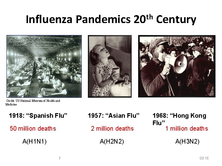 Influenza Pandemics 20 th Century Credit: US National Museum of Health and Medicine 1918: