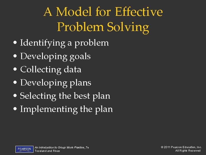 A Model for Effective Problem Solving • Identifying a problem • Developing goals •