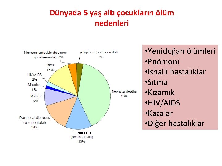 Dünyada 5 yaş altı çocukların ölüm nedenleri • Yenidoğan ölümleri • Pnömoni • İshalli