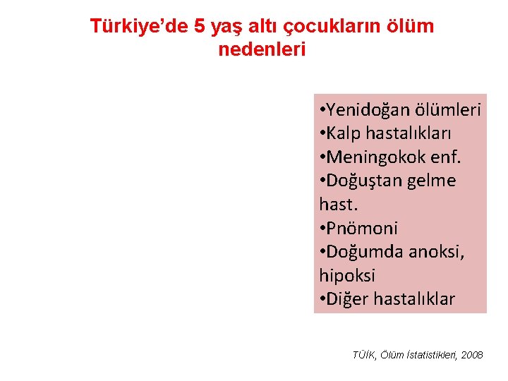Türkiye’de 5 yaş altı çocukların ölüm nedenleri • Yenidoğan ölümleri • Kalp hastalıkları •