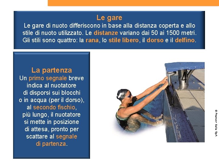 Le gare di nuoto differiscono in base alla distanza coperta e allo stile di