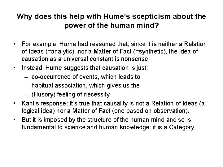 Why does this help with Hume’s scepticism about the power of the human mind?