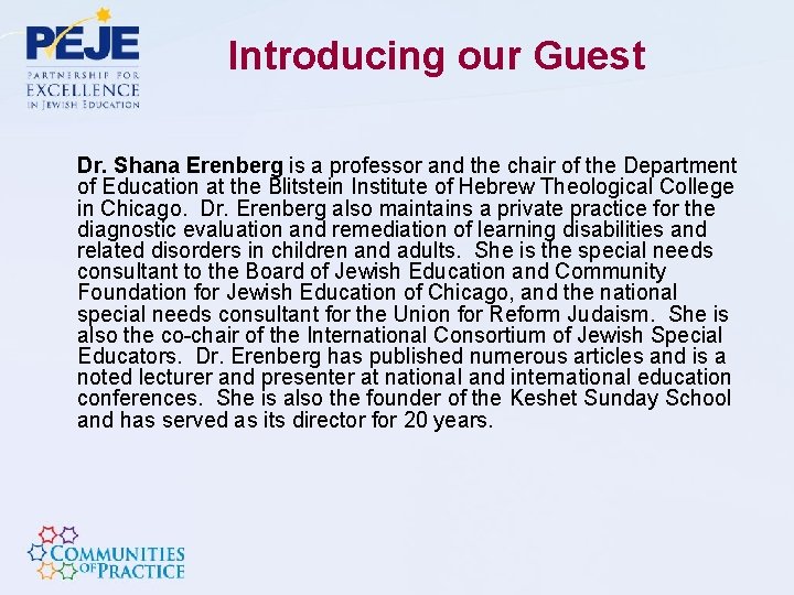 Introducing our Guest Dr. Shana Erenberg is a professor and the chair of the