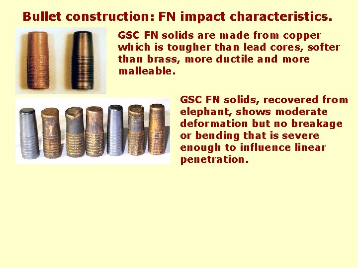 Bullet construction: FN impact characteristics. GSC FN solids are made from copper which is