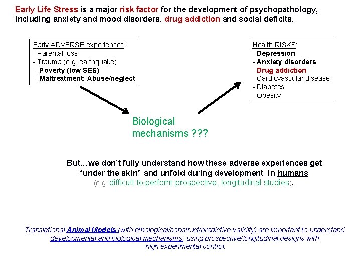 Early Life Stress is a major risk factor for the development of psychopathology, including