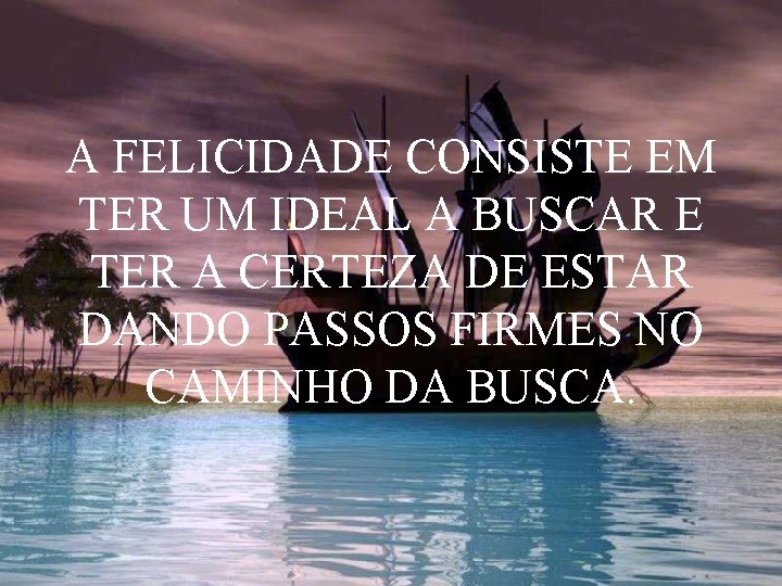 A FELICIDADE CONSISTE EM TER UM IDEAL A BUSCAR E TER A CERTEZA DE