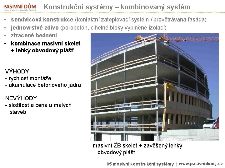 Konstrukční systémy – kombinovaný systém • • sendvičová konstrukce (kontaktní zateplovací systém / provětrávaná