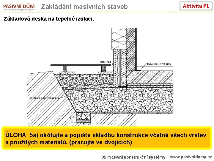 Zakládání masivních staveb Aktivita PL Základová deska na tepelné izolaci. ÚLOHA 5 a) okótujte