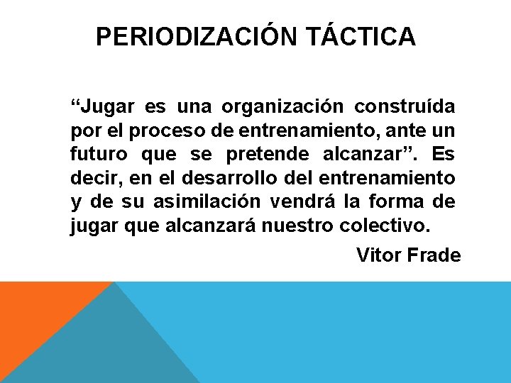 PERIODIZACIÓN TÁCTICA “Jugar es una organización construída por el proceso de entrenamiento, ante un