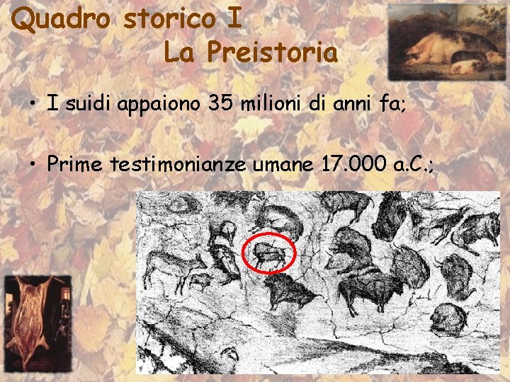 Quadro storico I La Preistoria • I suidi appaiono 35 milioni di anni fa;