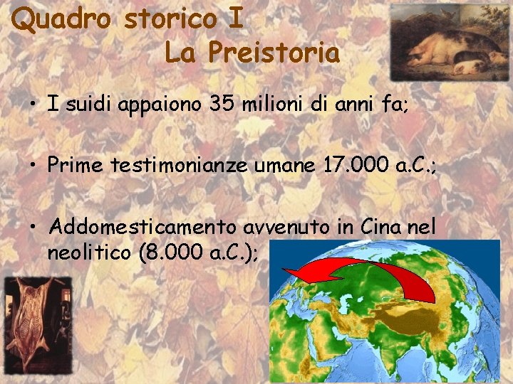 Quadro storico I La Preistoria • I suidi appaiono 35 milioni di anni fa;