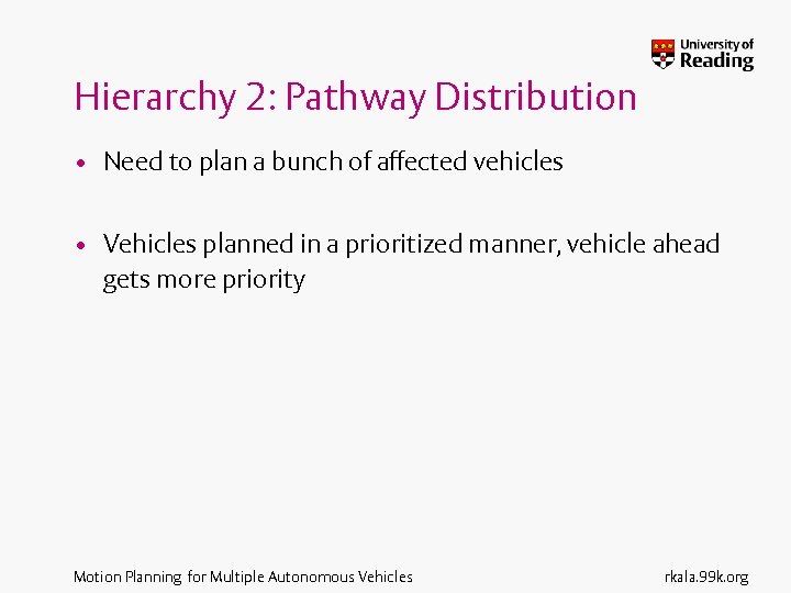 Hierarchy 2: Pathway Distribution • Need to plan a bunch of affected vehicles •