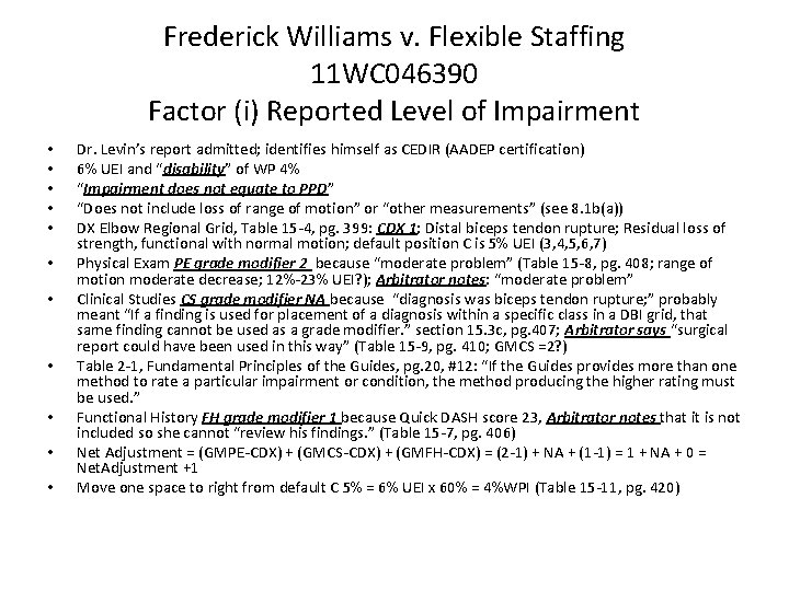 Frederick Williams v. Flexible Staffing 11 WC 046390 Factor (i) Reported Level of Impairment