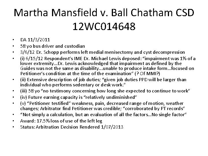 Martha Mansfield v. Ball Chatham CSD 12 WC 014648 • • • DA 11/3/2011