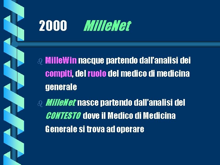 2000 b Mille. Net Mille. Win nacque partendo dall’analisi dei compiti, del ruolo del