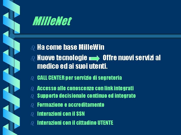 Mille. Net Ha come base Mille. Win b Nuove tecnologie Offre nuovi servizi al