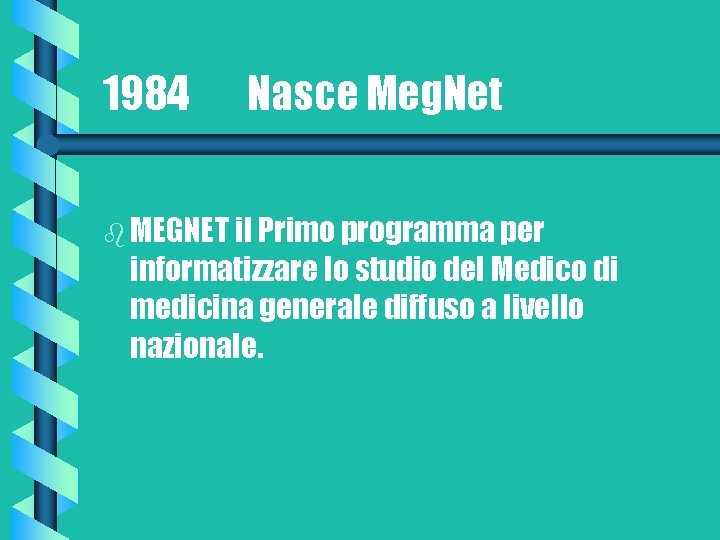 1984 Nasce Meg. Net b MEGNET il Primo programma per informatizzare lo studio del