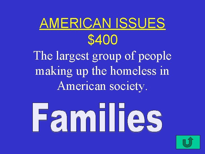 AMERICAN ISSUES $400 The largest group of people making up the homeless in American