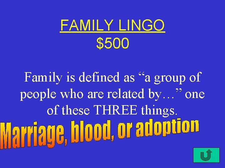 FAMILY LINGO $500 Family is defined as “a group of people who are related