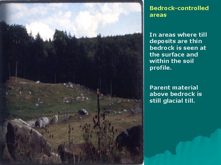 Bedrock-controlled areas In areas where till deposits are thin bedrock is seen at the