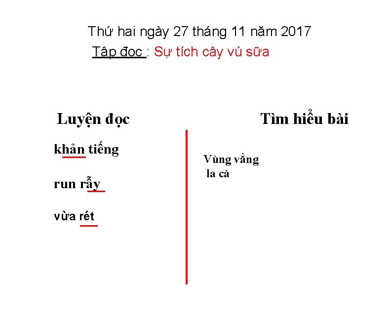 Thứ hai ngày 27 tháng 11 năm 2017 Tập đọc : Sự tích cây