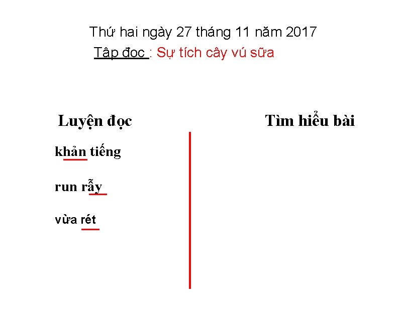 Thứ hai ngày 27 tháng 11 năm 2017 Tập đọc : Sự tích cây